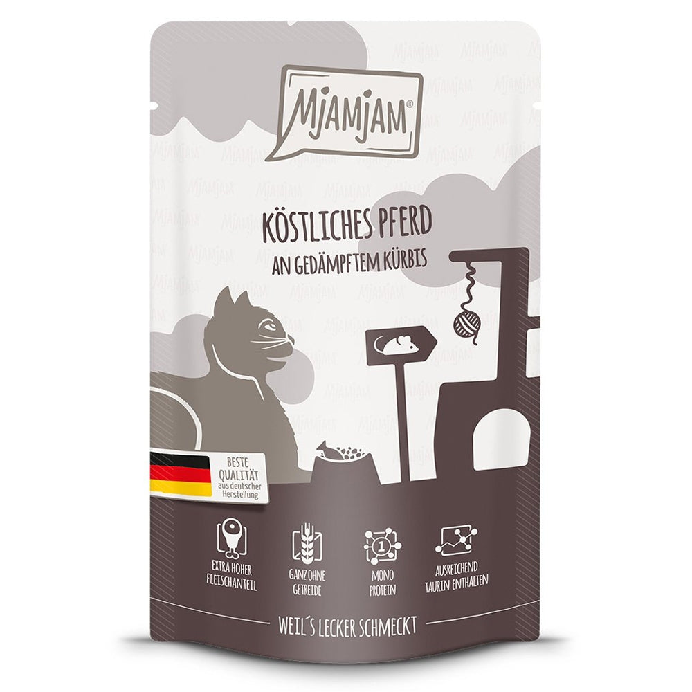 MjAMjAM : Pâtée Chat Sachet Cheval délicieux & Potiron cuit à la vapeur