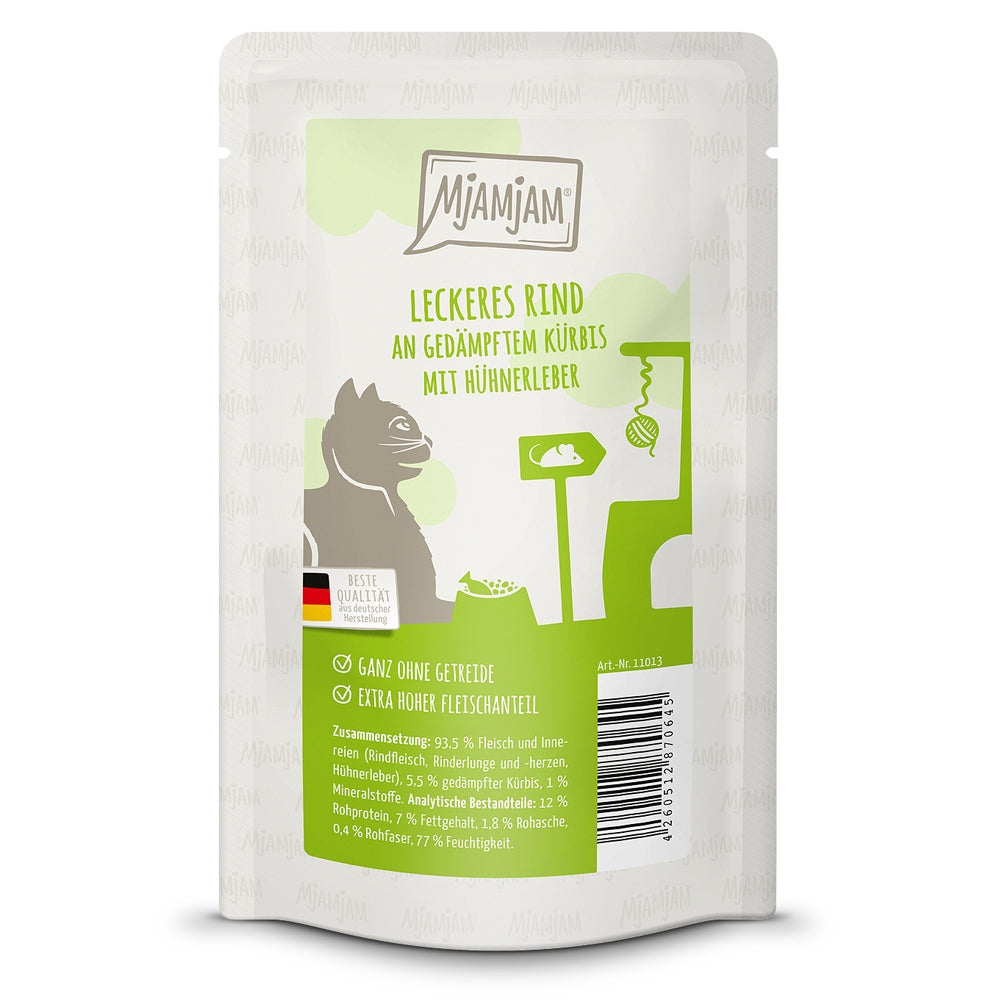 MjAMjAM : Pâtée Chat Sachet Bœuf savoureux & Potiron cuit à la vapeur