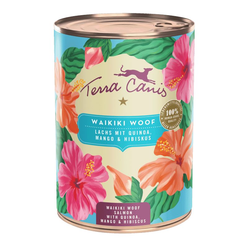 Terra Canis Flower Menu Waikiki Woof Saumon avec Quinoa, Mangue et Hibiscus
