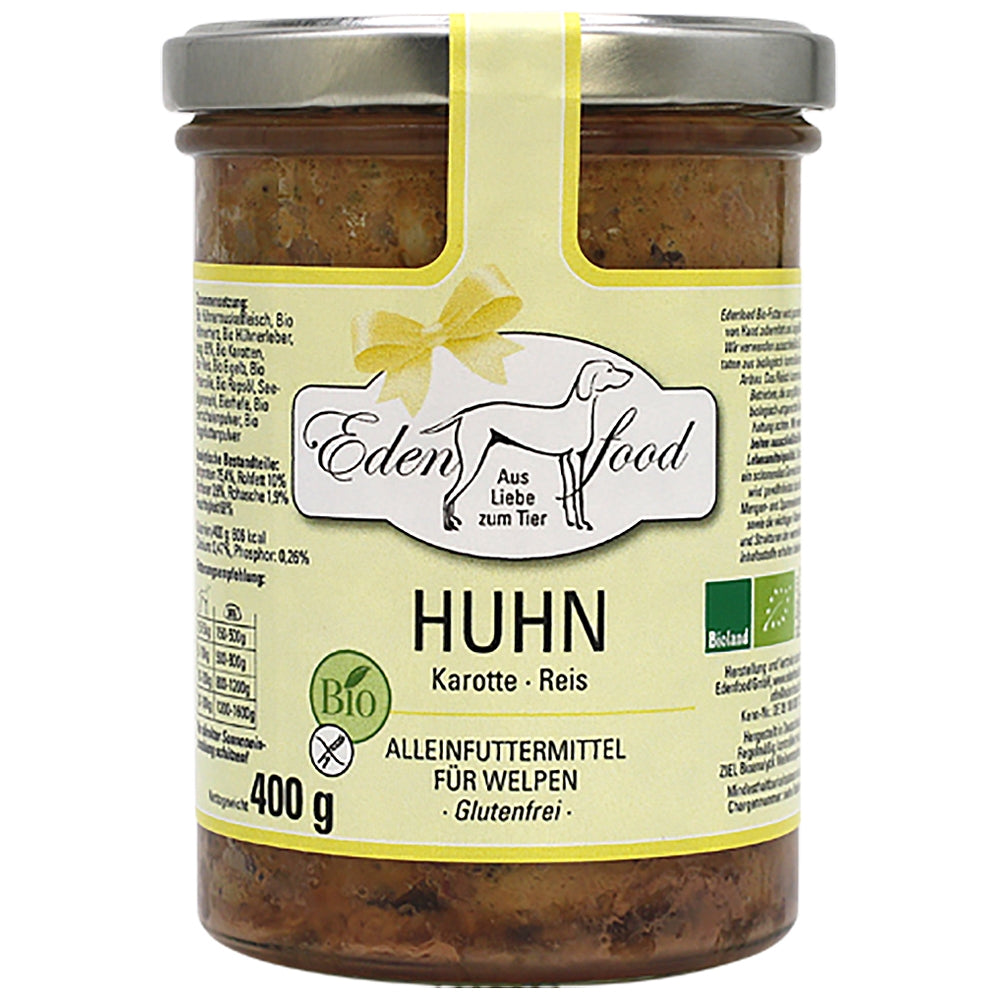 Edenfood : Dog Menu bio Chiot Poulet, Carotte, Riz complet & Persil