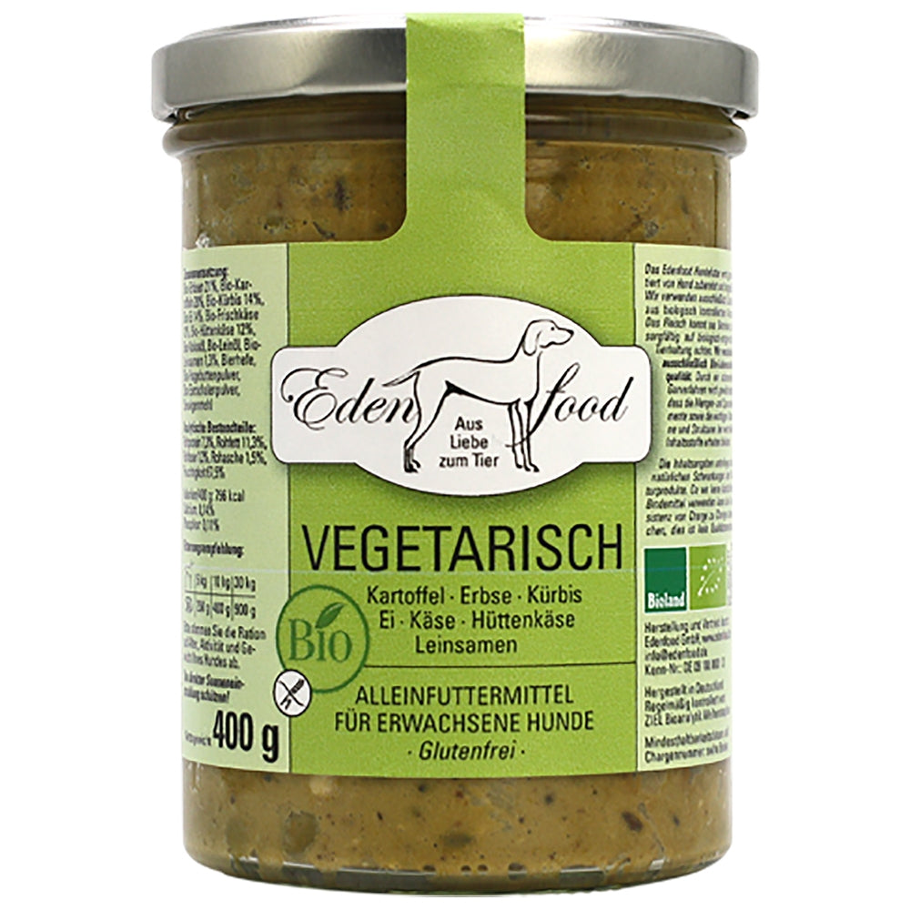 Edenfood : Dog Menu bio Végétarien Pomme de terre, Pois, Potiron, Œuf & Fromage
