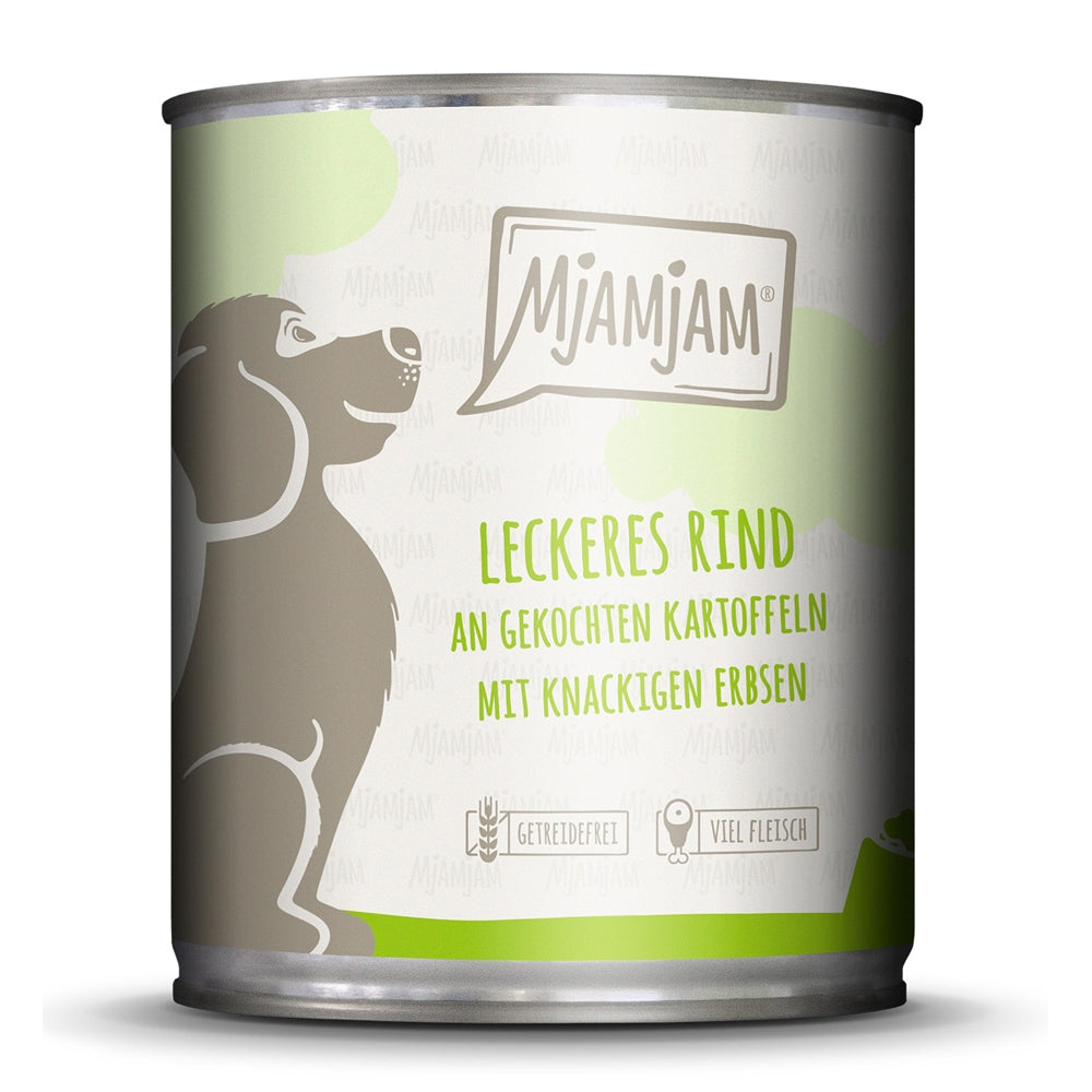 MjAMjAM : Pâtée Chien Bœuf savoureux avec Pommes de terre cuites & Petits pois croquants