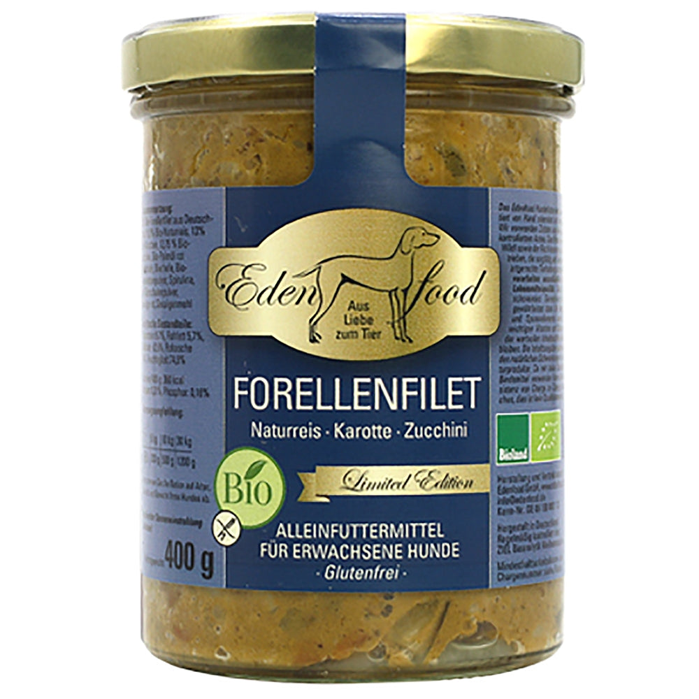 Edenfood : Dog Édition Limitée Menu Filet de Truite bio, Riz complet & Carotte