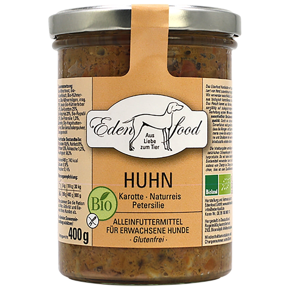Edenfood : Dog Menu bio Poulet 1, Carotte, Riz complet & Persil