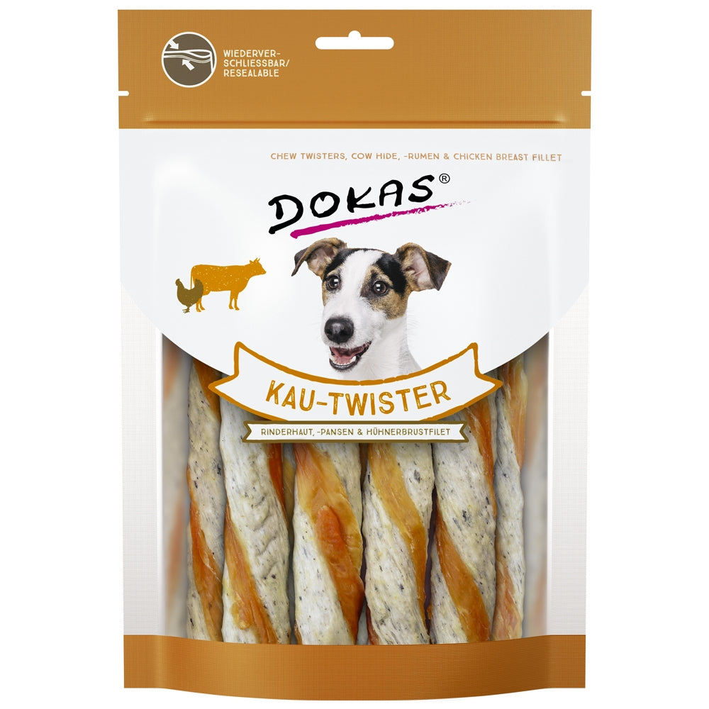Dokas Dog Kau-Twister Peau de bœuf, panse & blanc de poulet