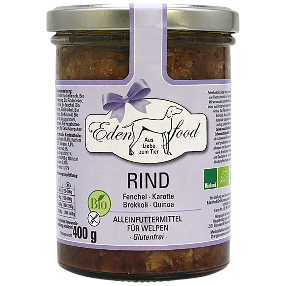 Edenfood : Dog Menu bio Chiot Bœuf, Fenouil, Carotte, Brocoli & Quinoa